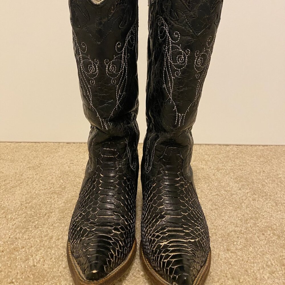 JB Dillon Western Cowboy Boots Women's Size 8B Black Embroidered Made In Mexico